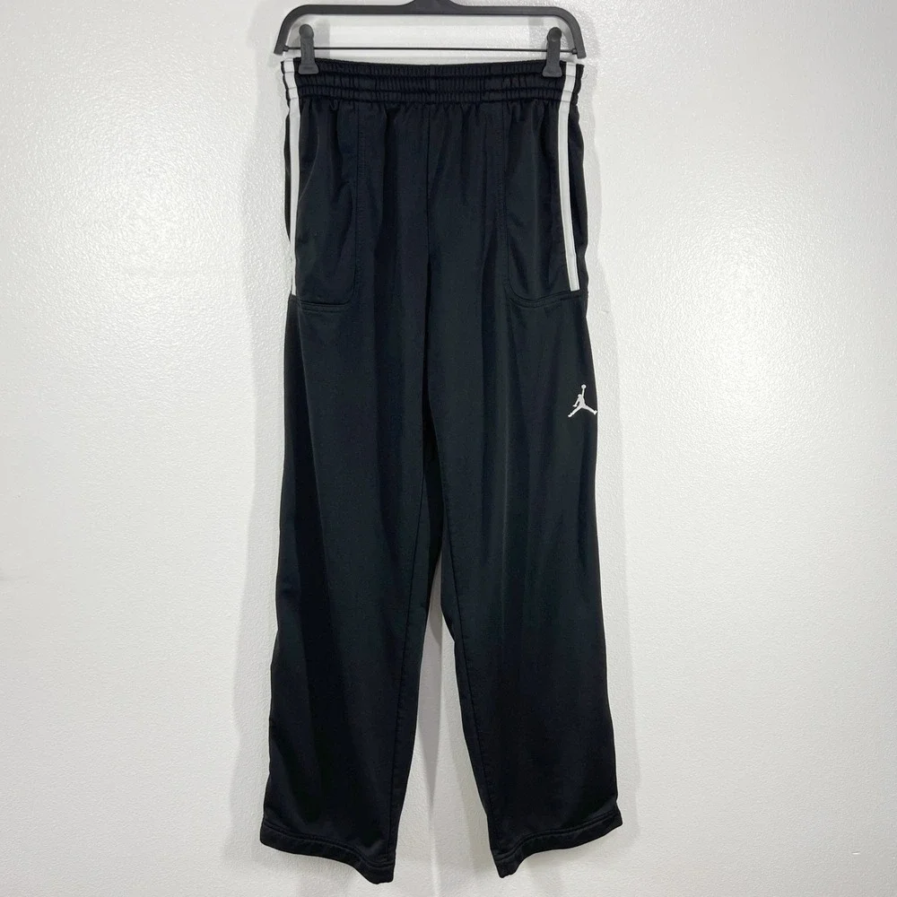 Air Jordan Track Pants Mens Small Athletic Training Black White Stripe Ankle Zip
